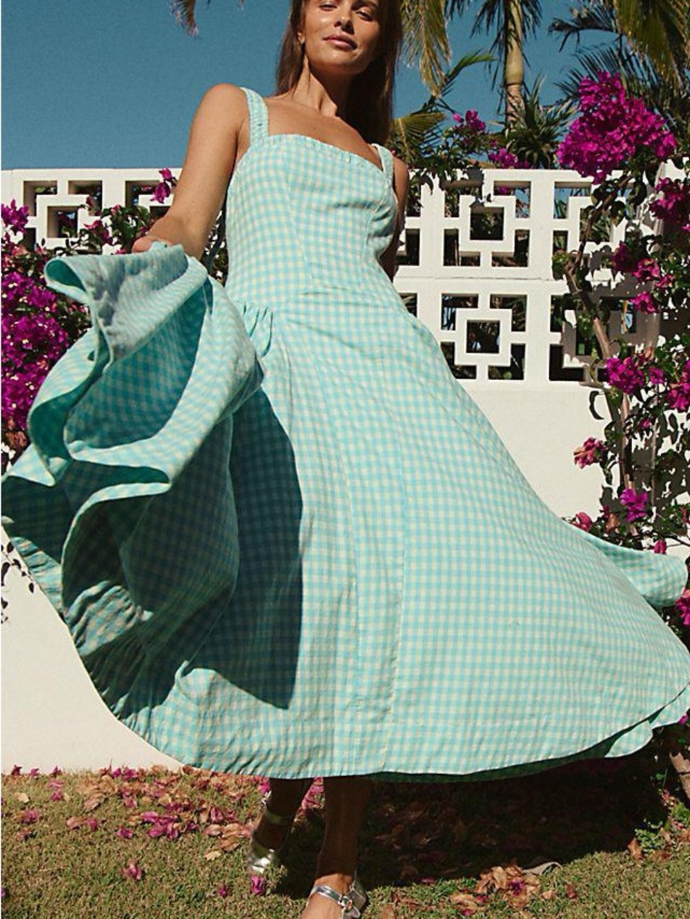 Free People Sammi Gingham Midi Dress | Aqua | XS | NWT
